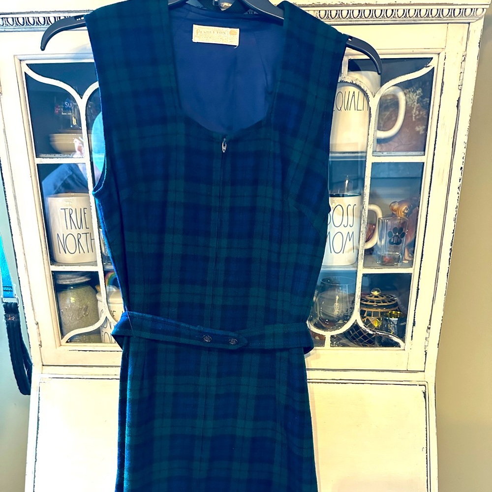 Vintage Pendleton Green & Blue Checkered Plaid Wool dress